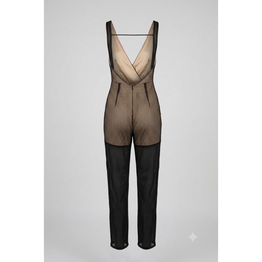 Women Honey Punch Black Overlay Fishnet Maxi Jumpsuit-Romper Edgy Club wear Goth - Picture 2 of 13
